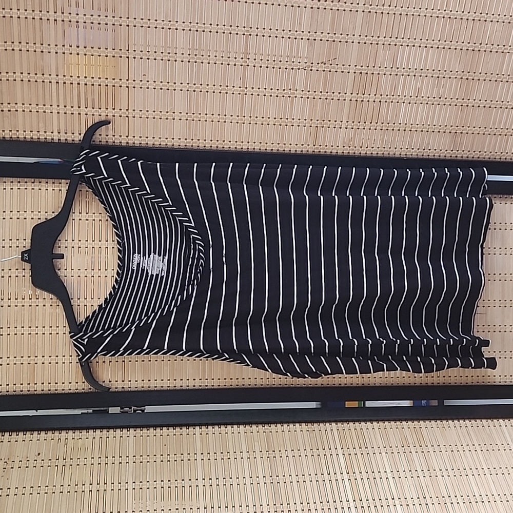Danskin now size 4x woman tank top , larger arm cut outs , black and white strip